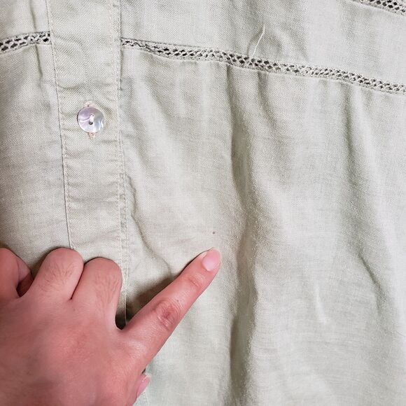 Vintage Ravel Button Up Shirt Women 2X Sage Green Short Sleeve Ramie Coastal - Picture 11 of 16